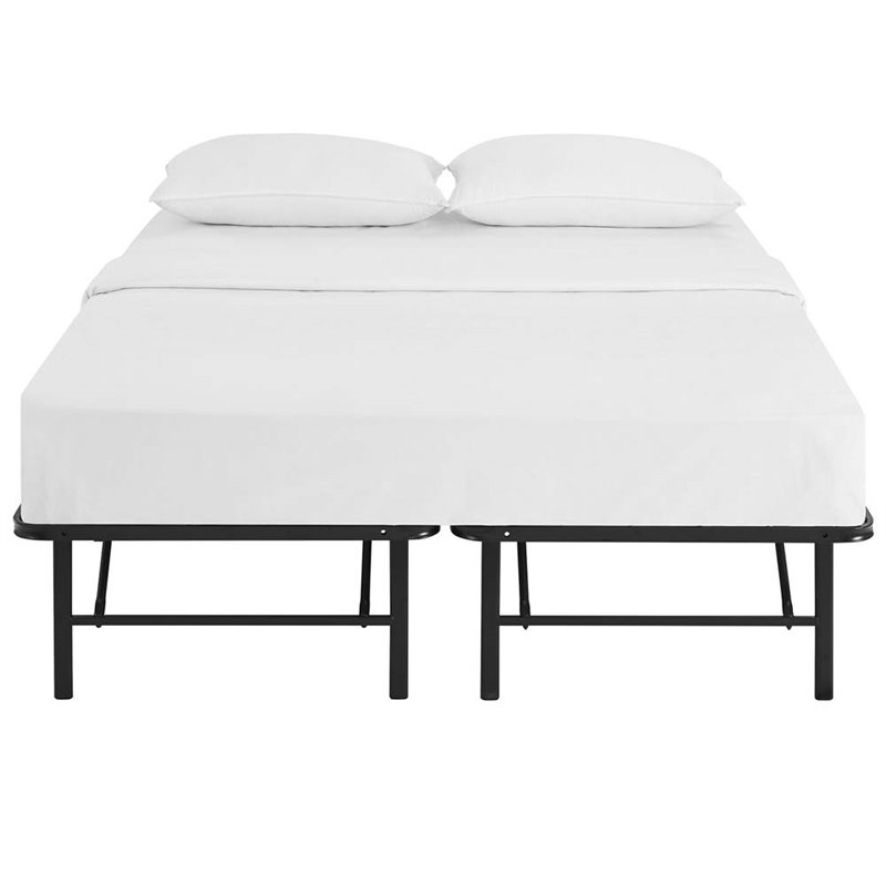 Pemberly Row Modern Stainless Steel Queen Metal Bed Frame in Brown