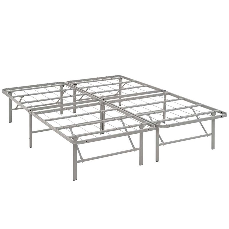 Pemberly Row Modern Stainless Steel Queen Metal Bed Frame in Gray