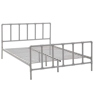 Pemberly Row Modern / Contemporary Stainless Steel Queen Metal Bed in Gray