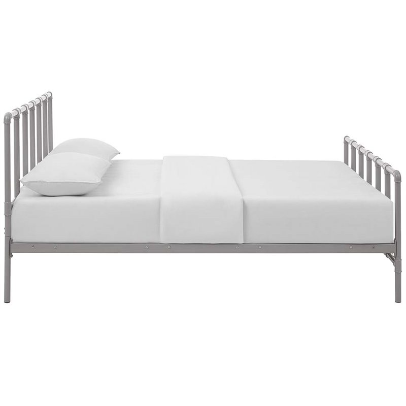 Pemberly Row Modern / Contemporary Stainless Steel Queen Metal Bed in Gray