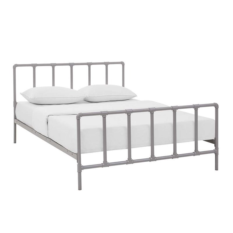 Pemberly Row Modern / Contemporary Stainless Steel Queen Metal Bed in Gray