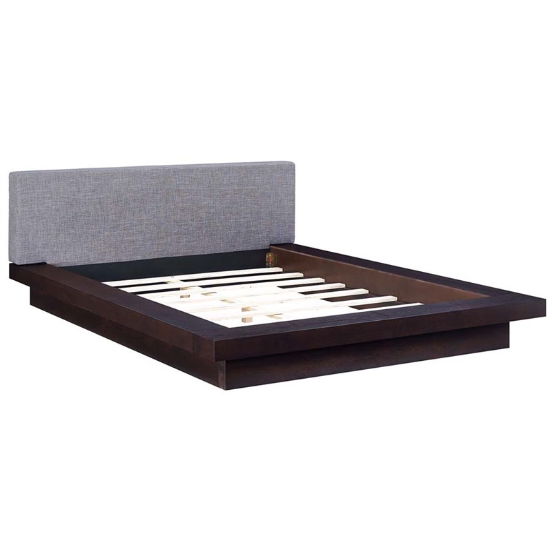 Pemberly Row Queen Fabric Panel Platform Bed in Cappuccino and Gray