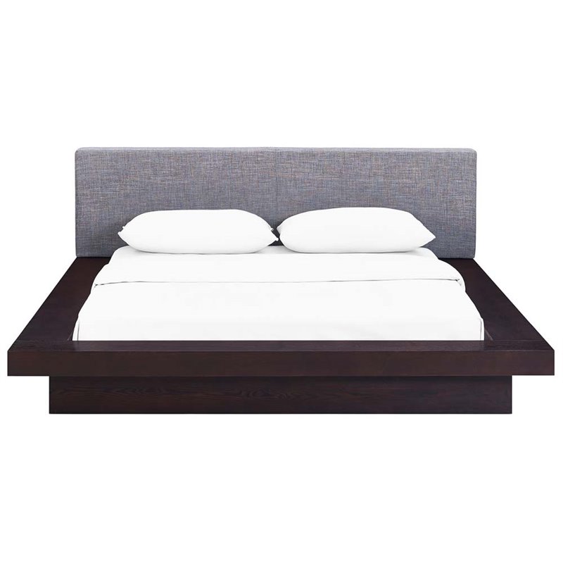 Pemberly Row Queen Fabric Panel Platform Bed in Cappuccino and Gray