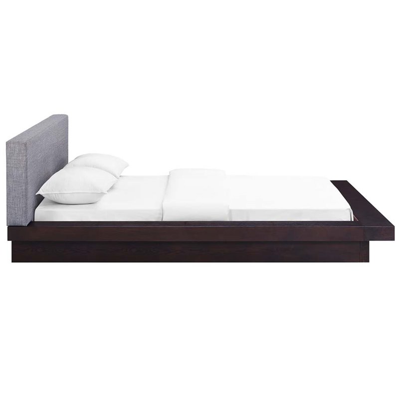 Pemberly Row Queen Fabric Panel Platform Bed in Cappuccino and Gray