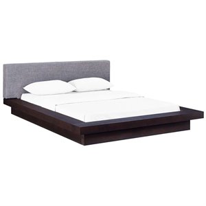 Pemberly Row Queen Fabric Panel Platform Bed in Cappuccino and Gray