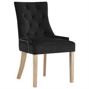 Pemberly Row 19&quot Modern Velvet Dining Side Chair with Wood Legs in Black