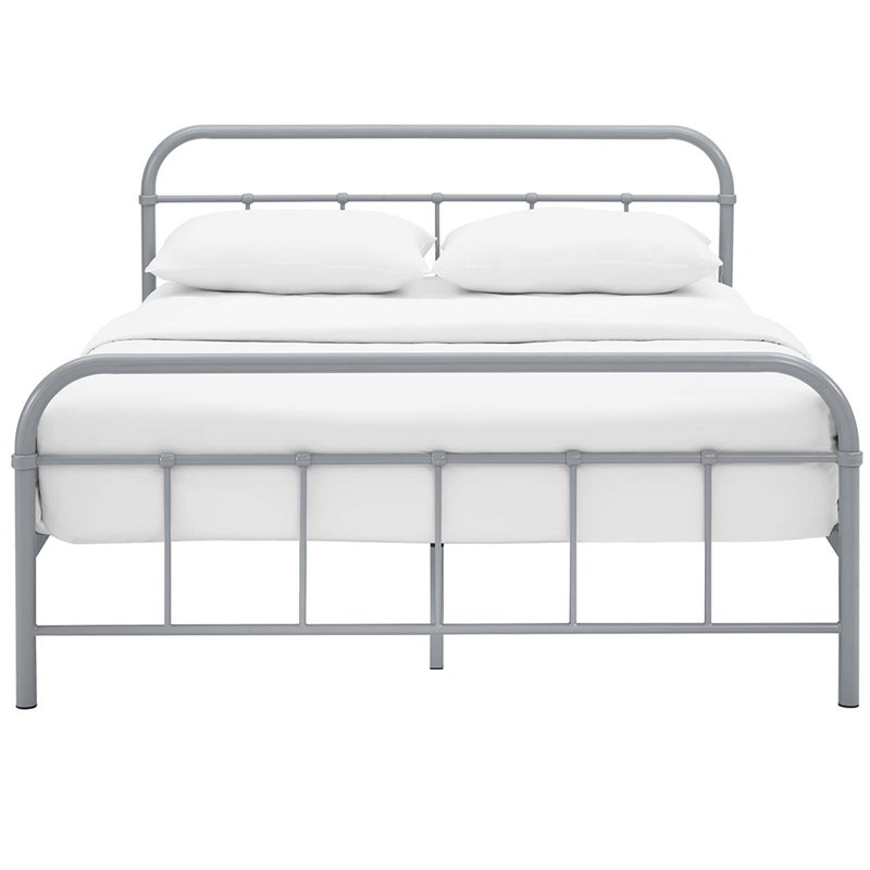 Pemberly Row Modern / Contemporary Queen Stainless Steel Bed in Gray