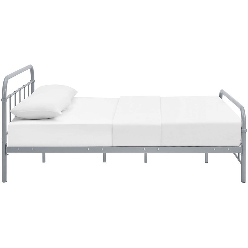 Pemberly Row Modern / Contemporary Queen Stainless Steel Bed in Gray