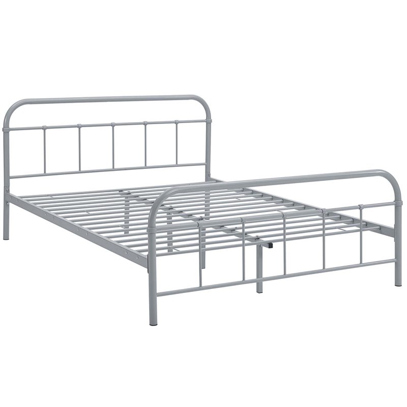 Pemberly Row Modern / Contemporary Queen Stainless Steel Bed in Gray