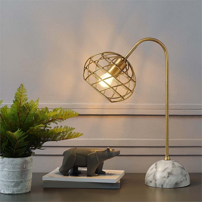 Pemberly Row Modern / Contemporary Table Lamp in Brass and White