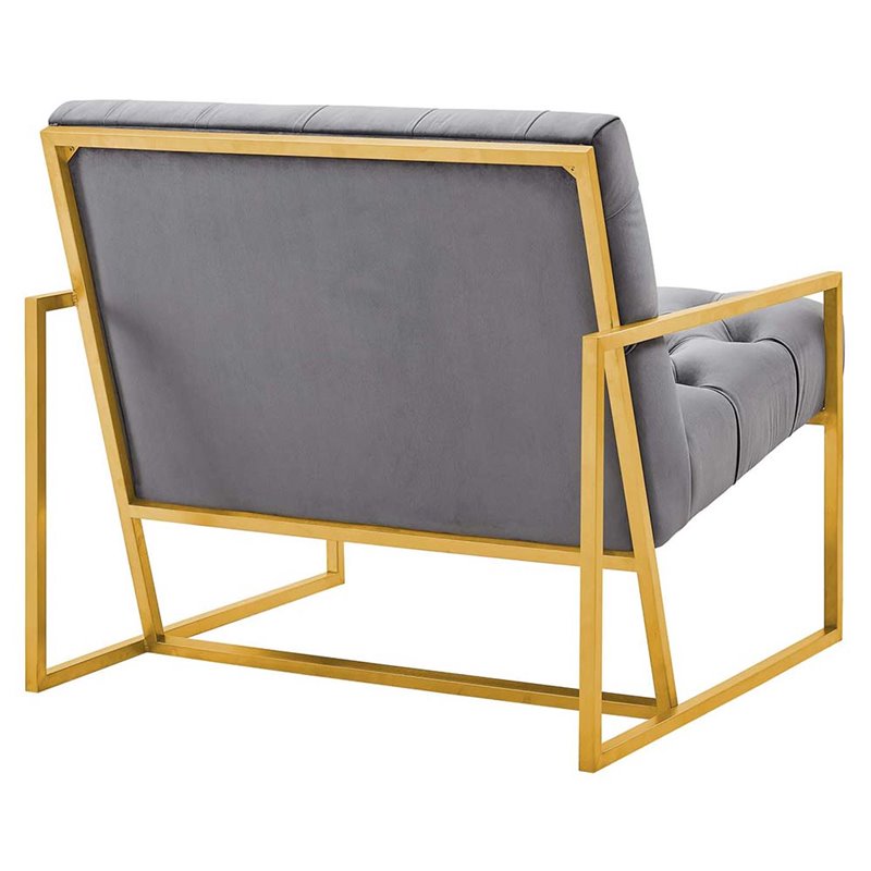 Pemberly Row Modern Velvet Tufted Accent Chair in Gray and Gold