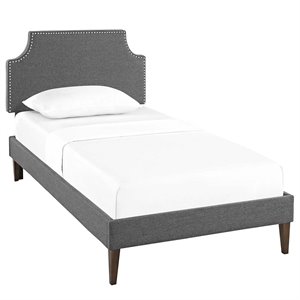 Pemberly Row Modern Upholstered Twin Platform Panel Bed in Gray