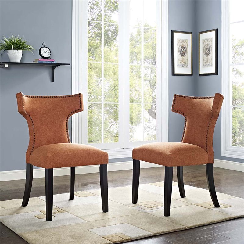 Pemberly Row Upholstered Dining Side Chair in Orange (Set of 2)