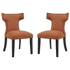 Pemberly Row Upholstered Dining Side Chair in Orange (Set of 2)