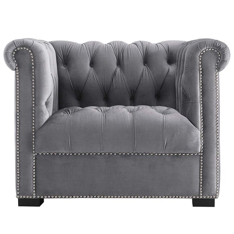Pemberly Row Modern / Contemporary Velvet Tufted Accent Chair in Gray
