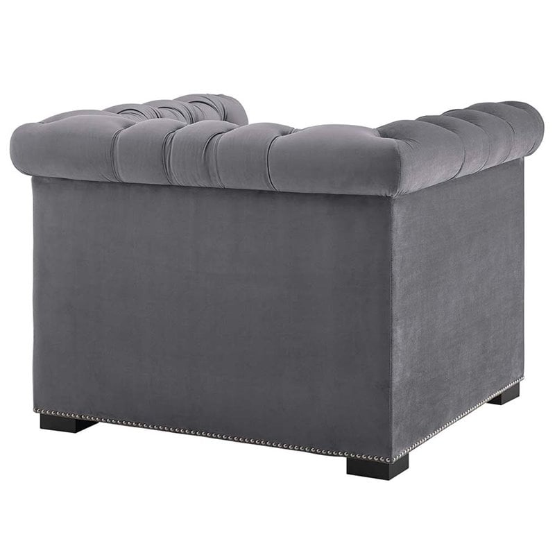 Pemberly Row Modern / Contemporary Velvet Tufted Accent Chair in Gray