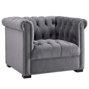 Pemberly Row Modern / Contemporary Velvet Tufted Accent Chair in Gray