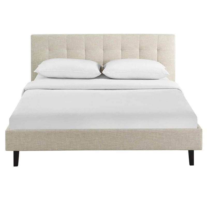 Pemberly Row Modern / Contemporary Tufted Full Platform Bed in Beige