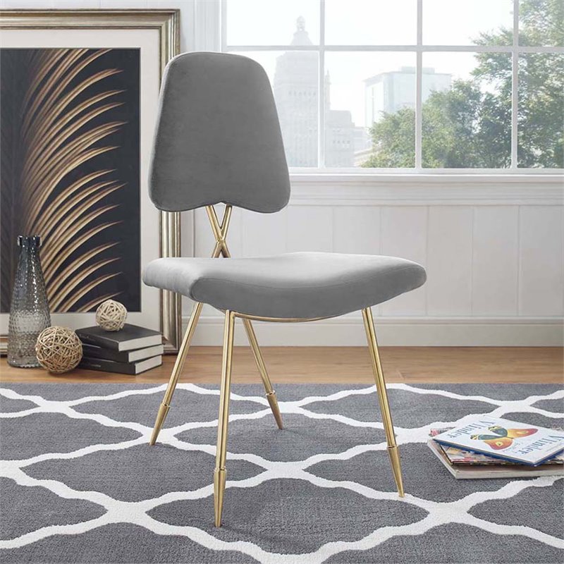 Pemberly Row Modern Upholstered Dining Side Chair in Gray and Gold
