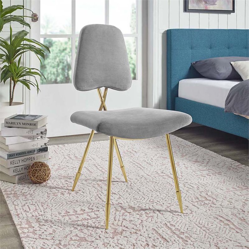 Pemberly Row Modern Upholstered Dining Side Chair in Gray and Gold