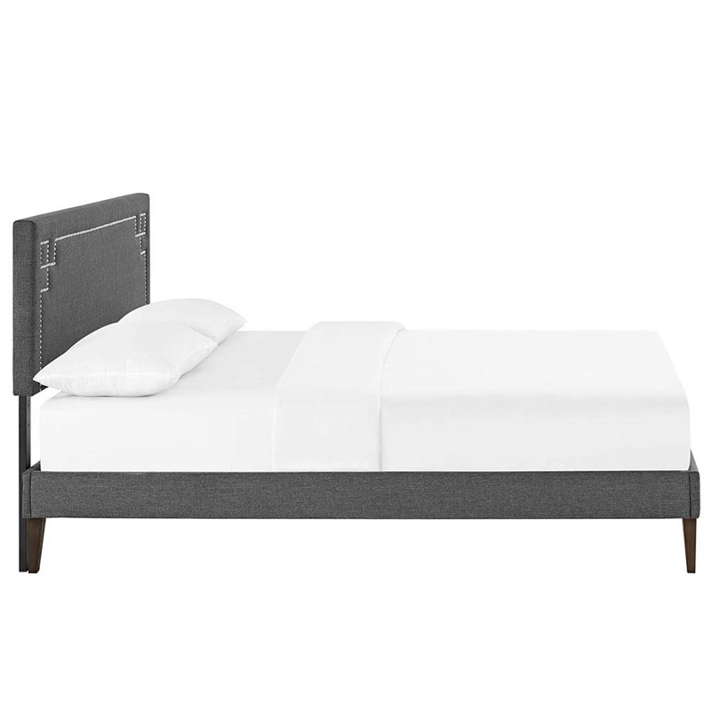 Pemberly Row Modern Upholstered Queen Platform Panel Bed in Gray