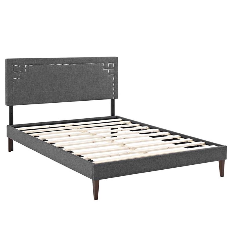 Pemberly Row Modern Upholstered Queen Platform Panel Bed in Gray