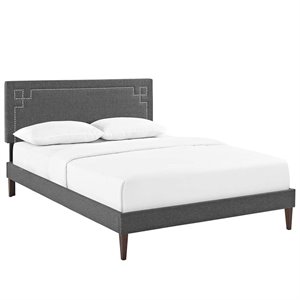 Pemberly Row Modern Upholstered Queen Platform Panel Bed in Gray
