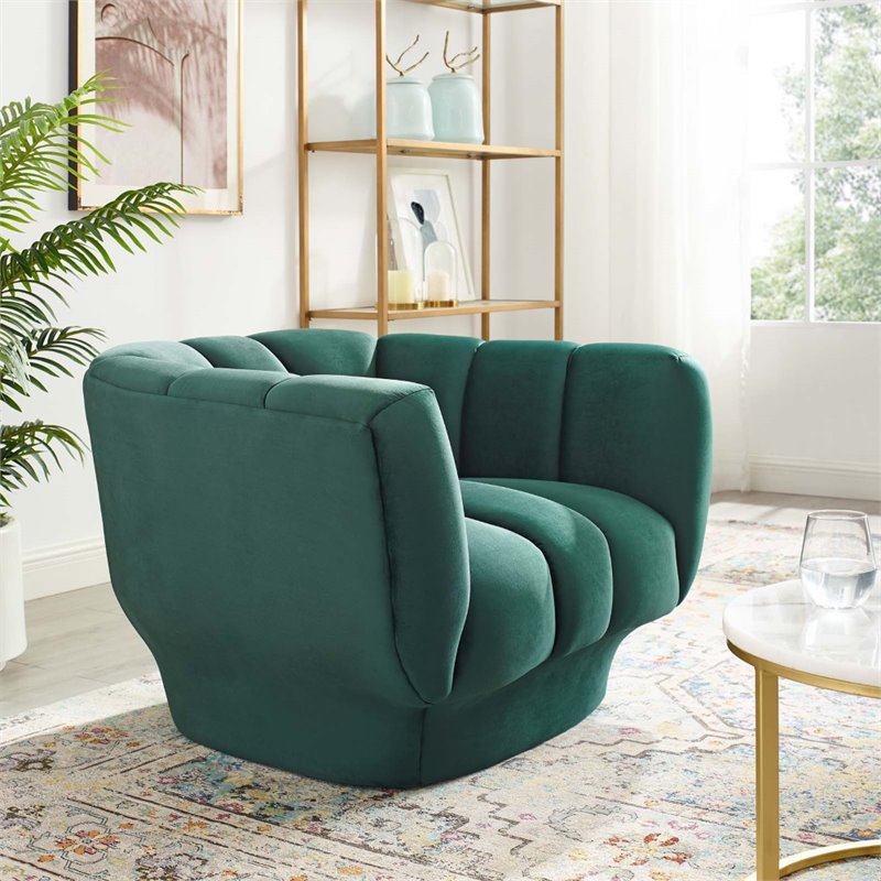 Pemberly Row Vertical Channel Tufted Velvet Armchair in Green