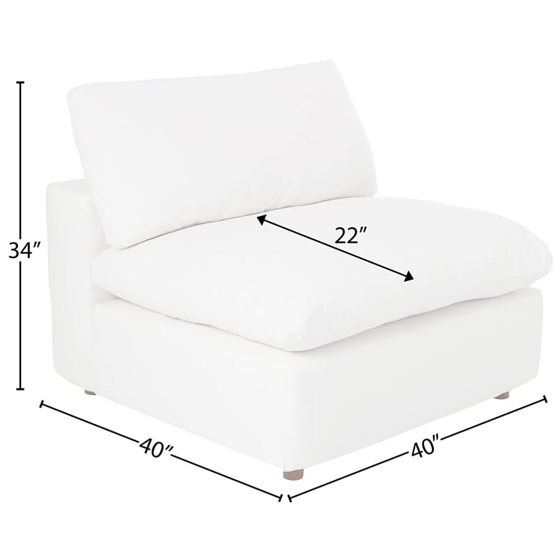 Pemberly Row Modern Down Filled Overstuffed Armless Chair in White