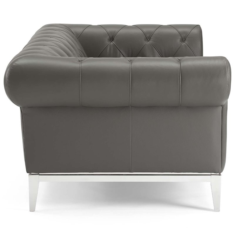Pemberly Row Leather Upholstered Button Tufted Chesterfield Loveseat in Gray