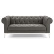 Pemberly Row Leather Upholstered Button Tufted Chesterfield Loveseat in Gray