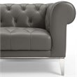 Pemberly Row Leather Upholstered Button Tufted Chesterfield Loveseat in Gray