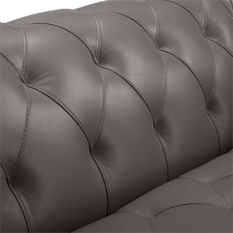 Pemberly Row Leather Upholstered Button Tufted Chesterfield Loveseat in Gray