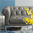 Pemberly Row Leather Upholstered Button Tufted Chesterfield Loveseat in Gray