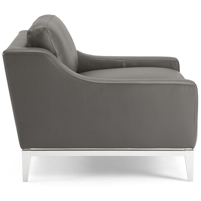 Pemberly Row Modern Leather/Stainless Steel Base Armchair in Gray