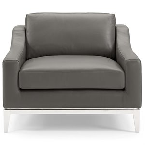 Pemberly Row Modern Leather/Stainless Steel Base Armchair in Gray