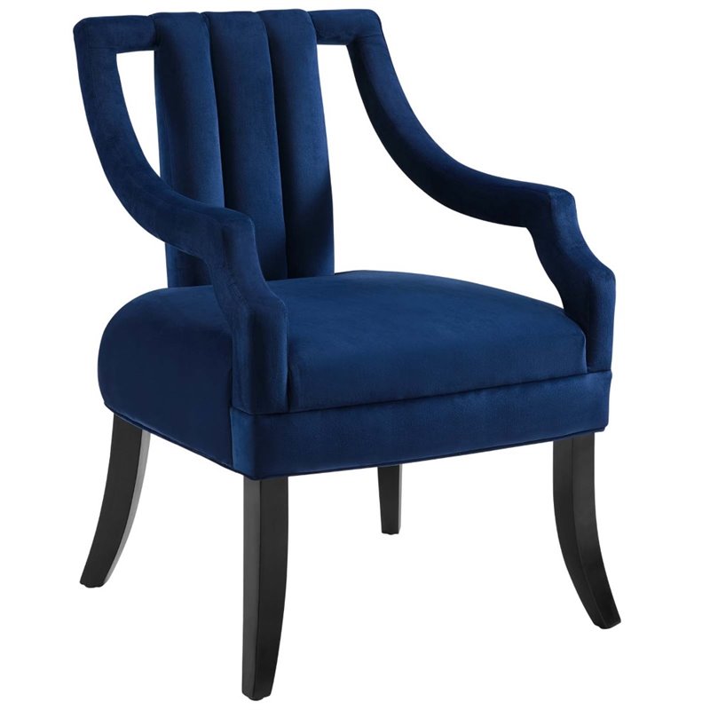 Pemberly Row Modern Performance Velvet Polyester Accent Chair in Navy