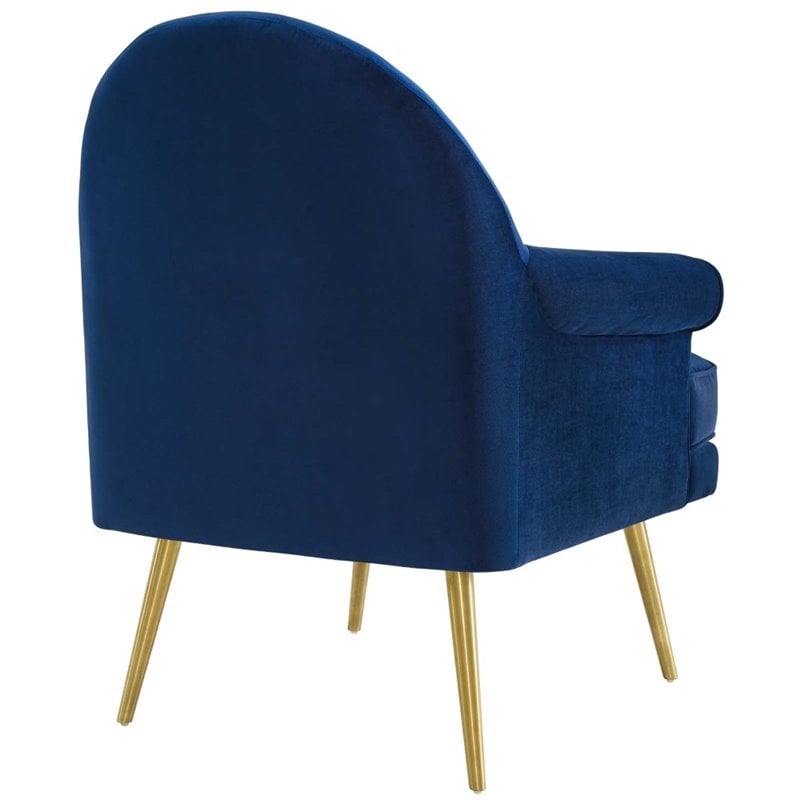 Pemberly Row Modern Velvet Button Tufted Accent Armchair in Navy