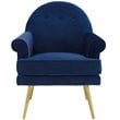 Pemberly Row Modern Velvet Button Tufted Accent Armchair in Navy