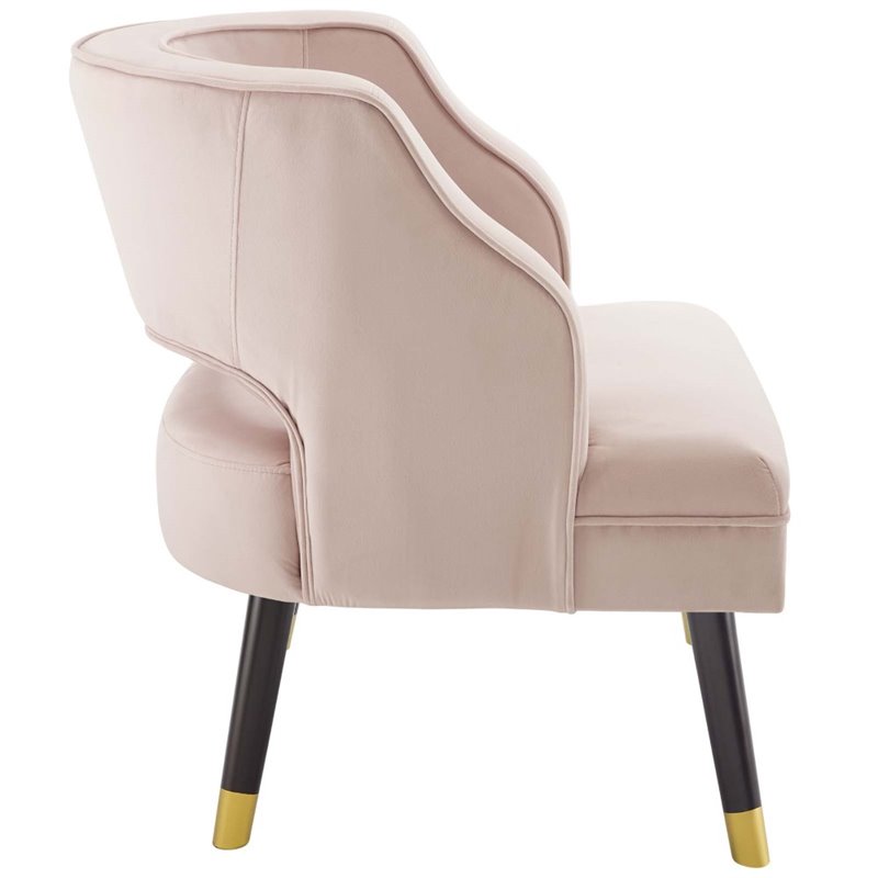 Pemberly Row Modern Velvet Button Tufted Open Back Armchair in Pink