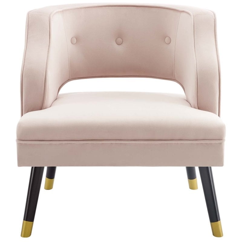 Pemberly Row Modern Velvet Button Tufted Open Back Armchair in Pink