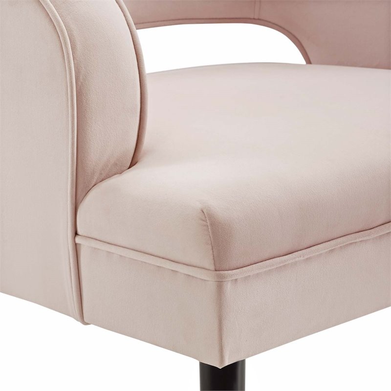 Pemberly Row Modern Velvet Button Tufted Open Back Armchair in Pink