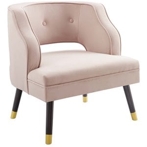 Pemberly Row Modern Velvet Button Tufted Open Back Armchair in Pink