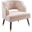 Pemberly Row Modern Velvet Button Tufted Open Back Armchair in Pink