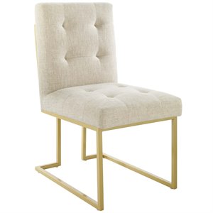 Pemberly Row 18.5&quot Modern Fabric Upholstered Dining Accent Chair in Beige/Gold