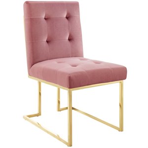 Pemberly Row 18.5&quot Modern Velvet Dining Chair in Dusty Rose Pink/Gold