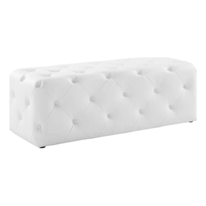 Pemberly Row 16.5&quot Modern Faux Leather Button Tufted Entryway Bench in White