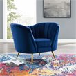 Pemberly Row Modern Velvet Armchair with Stainless Steel Legs in Navy/Gold