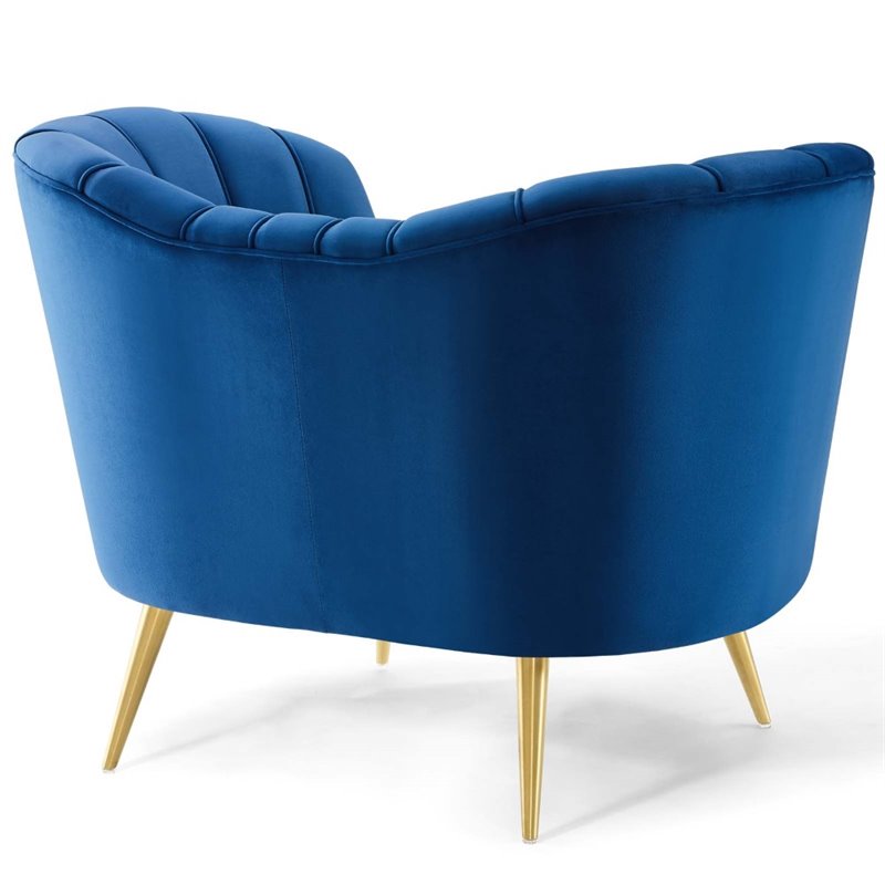 Pemberly Row Modern Velvet Armchair with Stainless Steel Legs in Navy/Gold