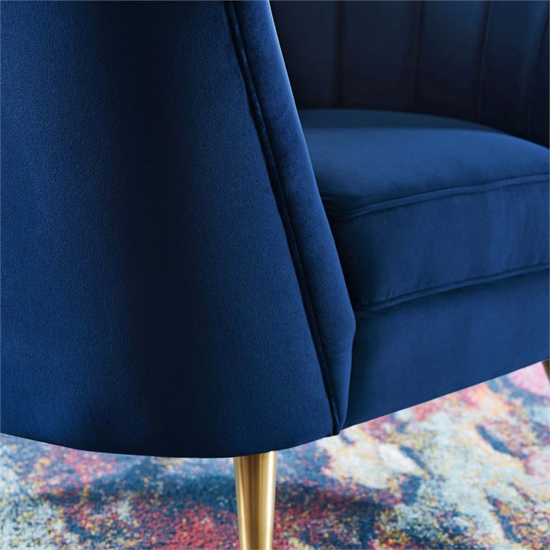 Pemberly Row Modern Velvet Armchair with Stainless Steel Legs in Navy/Gold